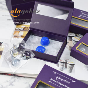 Custom rigid bookstyle box with partial window