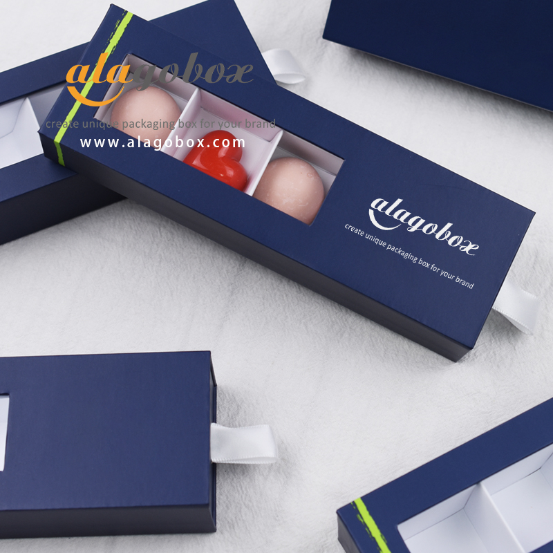 drawer box with partial window for chocolate bonbons