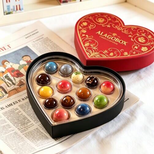 Custom heart shape chocolate box with plastic tray and cover