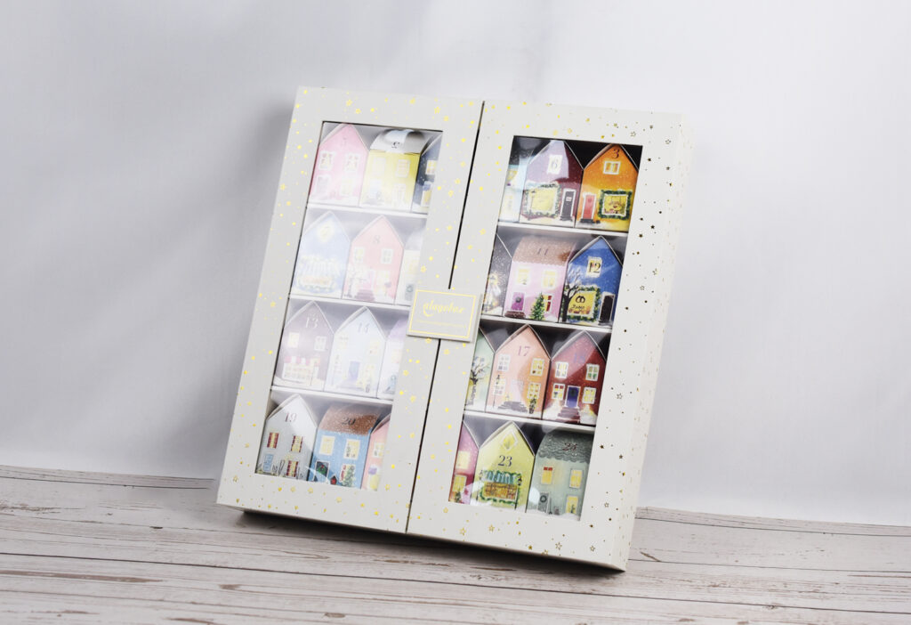 Chocolate advent calendar box with houses