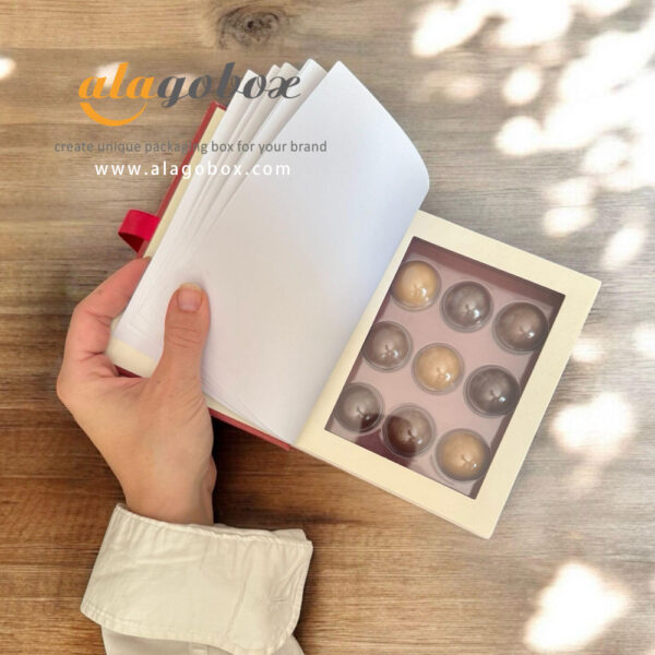 Custom advent calendar box with pages for 9 chocolate bonbons