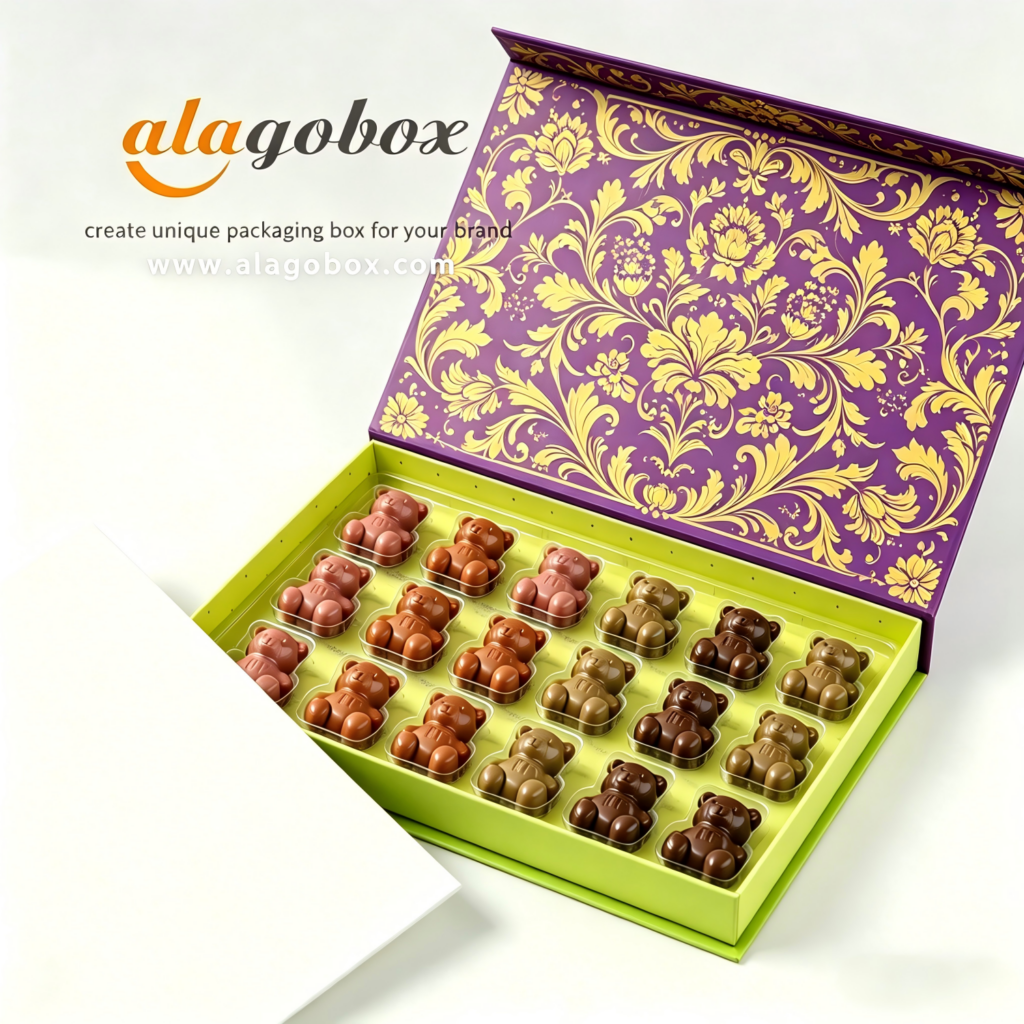 packaging box with teddy bear shape chocolate plastic tray